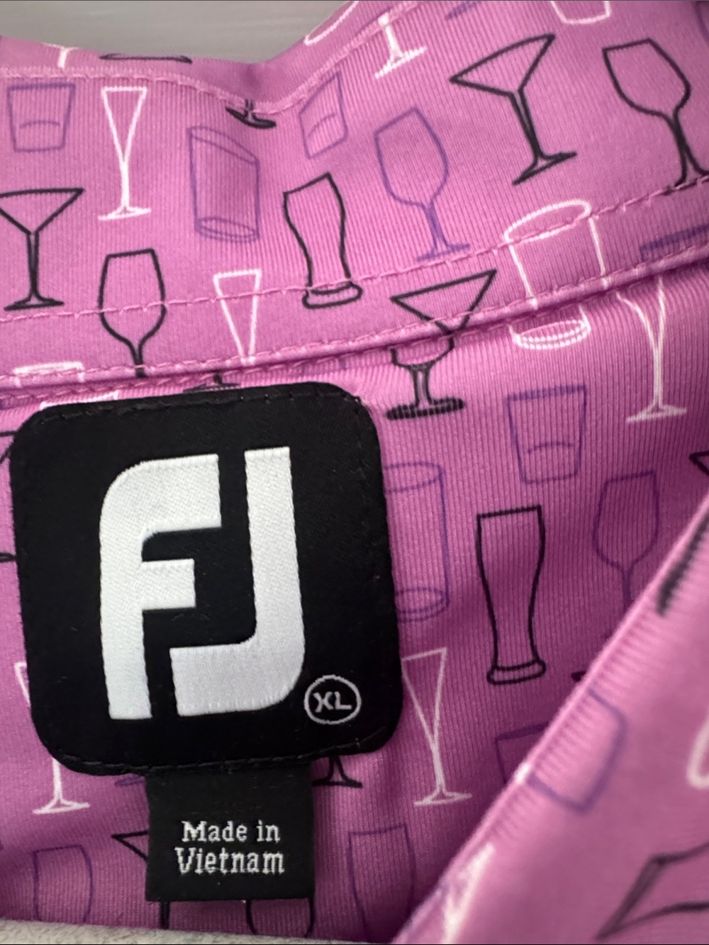 Men's Purple Footjoy Golf martini and beer glasses Polo Shirt NWT, XL - Picture 3 of 4